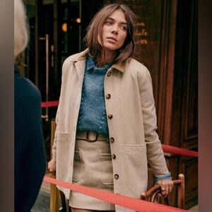 Sezane Will Jacket Cream Wool with Corduroy Colllar and Cuffs - CS